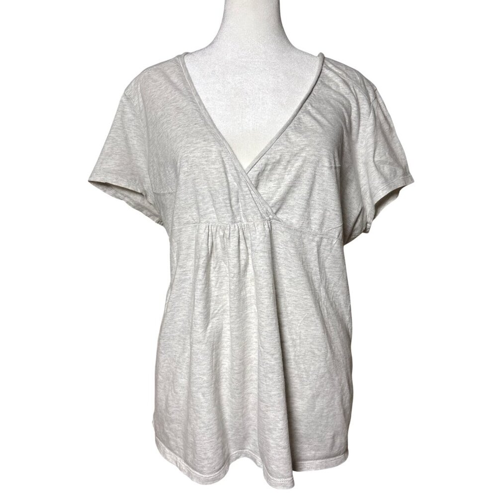 J Jill Organic Cotton Tee Shirt Size XL Gray Heathered V-Neck Cap Sleeve Comfort